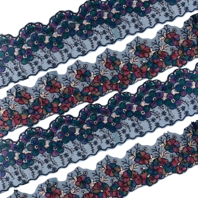 Dimensional floral beaded trim · MET-1009 — product view
