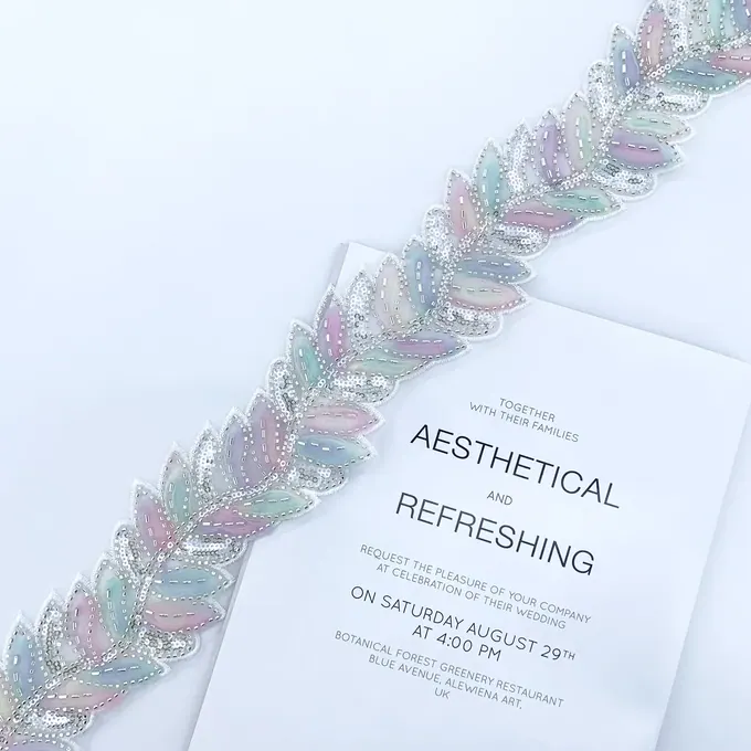 Pastel leaf sequin trim · MET-1010 — product view